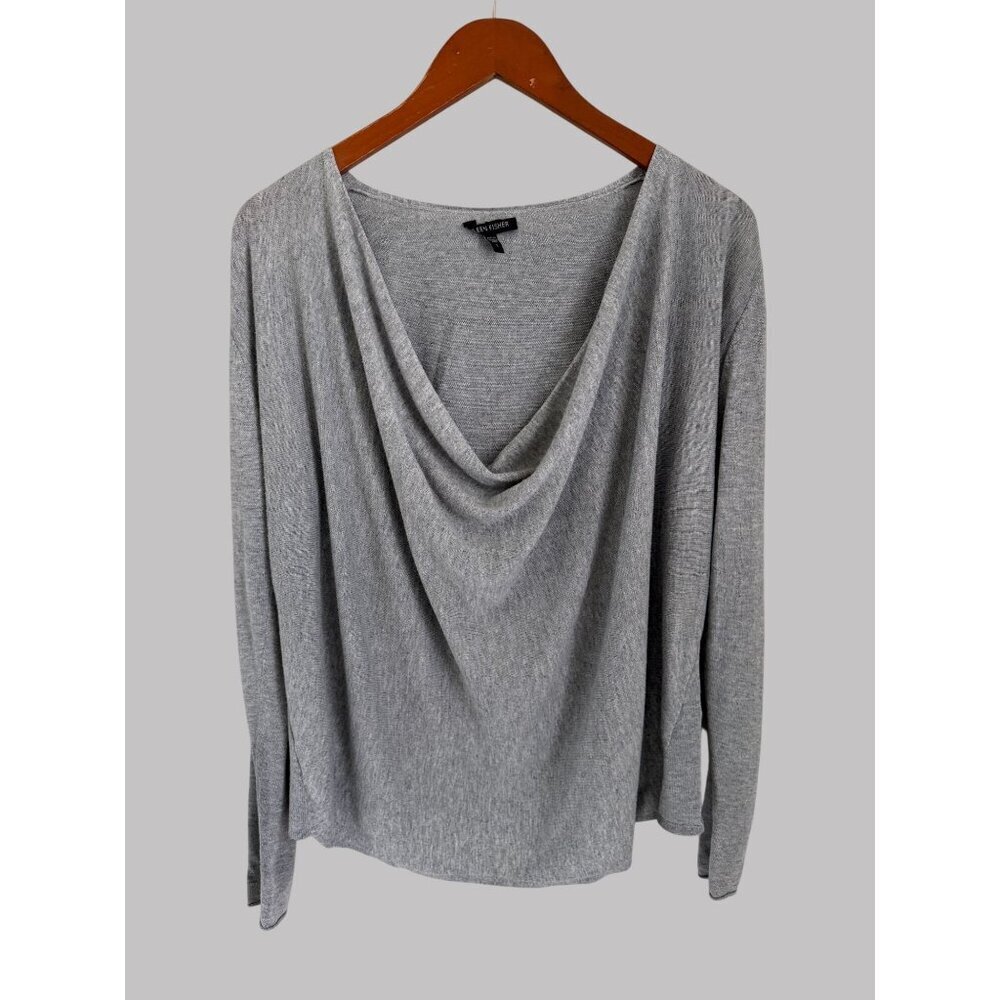 Eileen Fisher Gray Cowl Neck Drape Long Sleeve Top Italian Yarn Womens Small